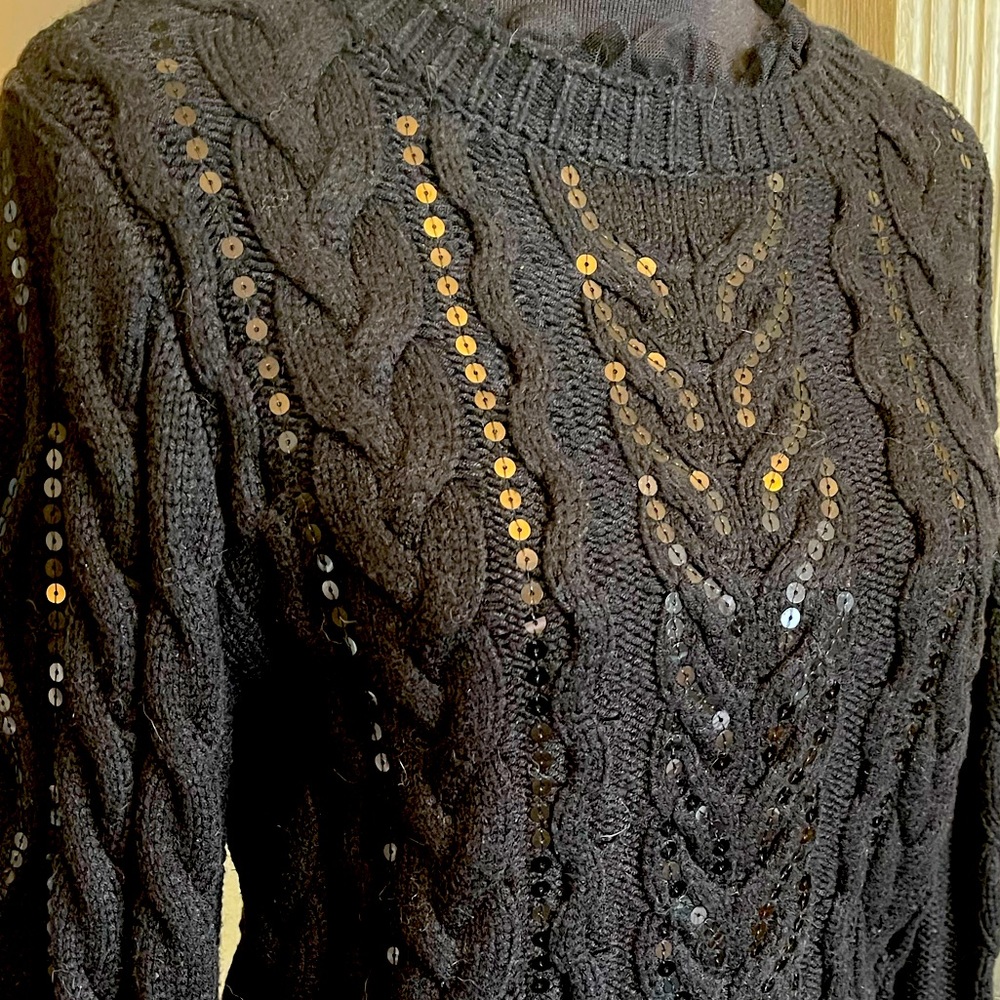 NWT EXPRESS Romantic Renaissance style sleeve sequin embellished sweater Blk SM